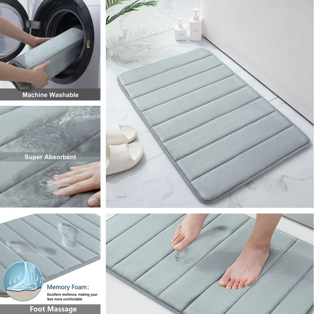 Velvet Memory Foam Bathroom Rug Set Of 3 Water Absorption Non Slip