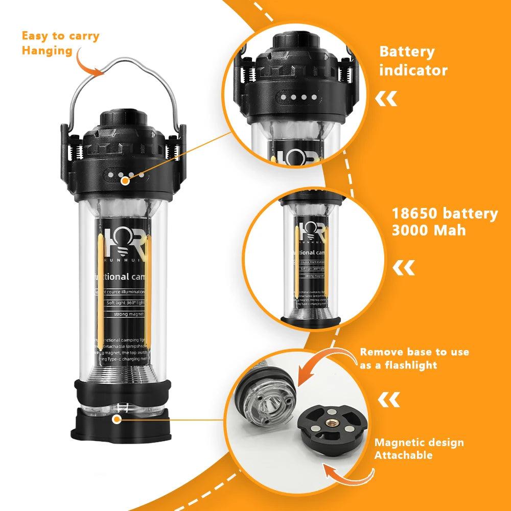 DOTWISE 3000mAH Camping Portable Retro Lantern Camping Lighthouse Tent