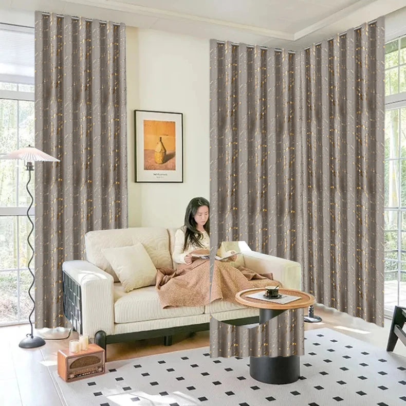 100% Blackout Curtains Luxury Marble Pattern Curtain With Gold Foil