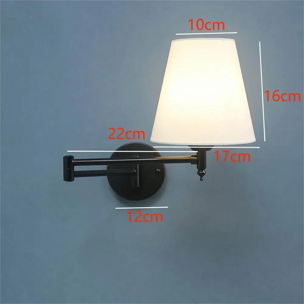 LED American Wall Lamp Folding Swing Arm Fabric wall light Bedroom Bedside Living Room Study StairwayMirror front wall lamp