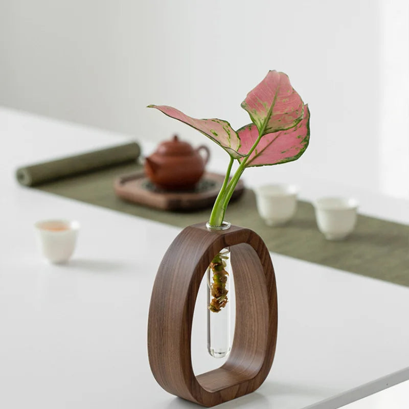 Solid Wood Base Glass Bud Vase