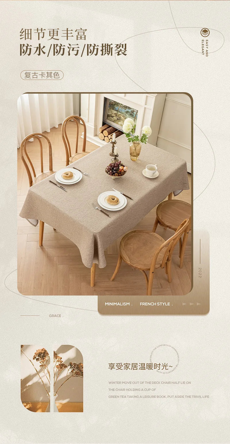 Cotton and Linen Three-proof Tablecloth Waterproof and Dustproof Solid