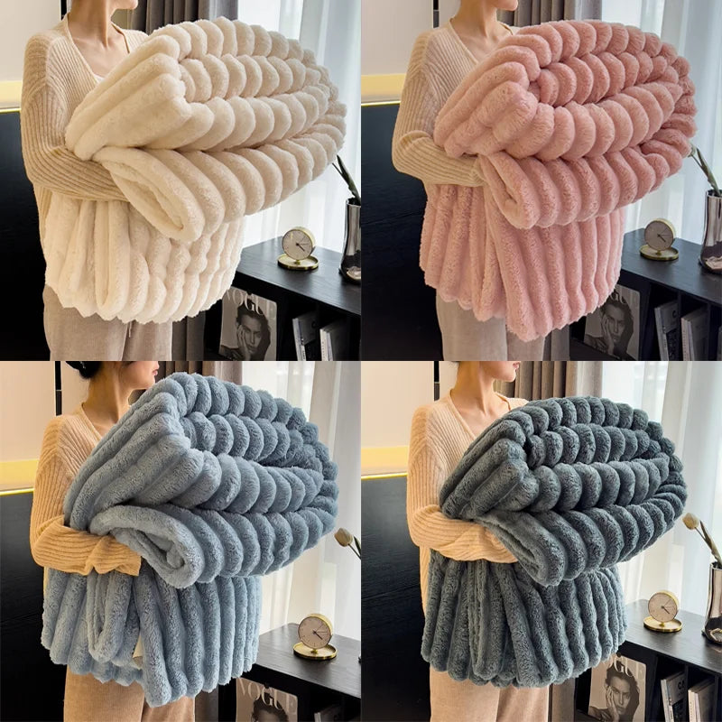 Striped Fluffy Throw Blanket