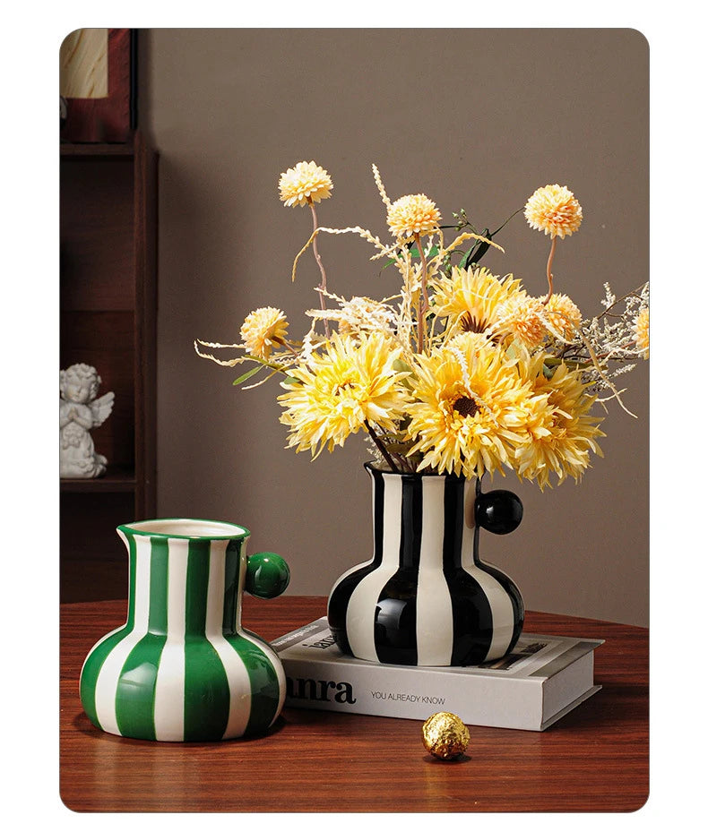 Colorful Striped Ceramic Vase and Plant Pot