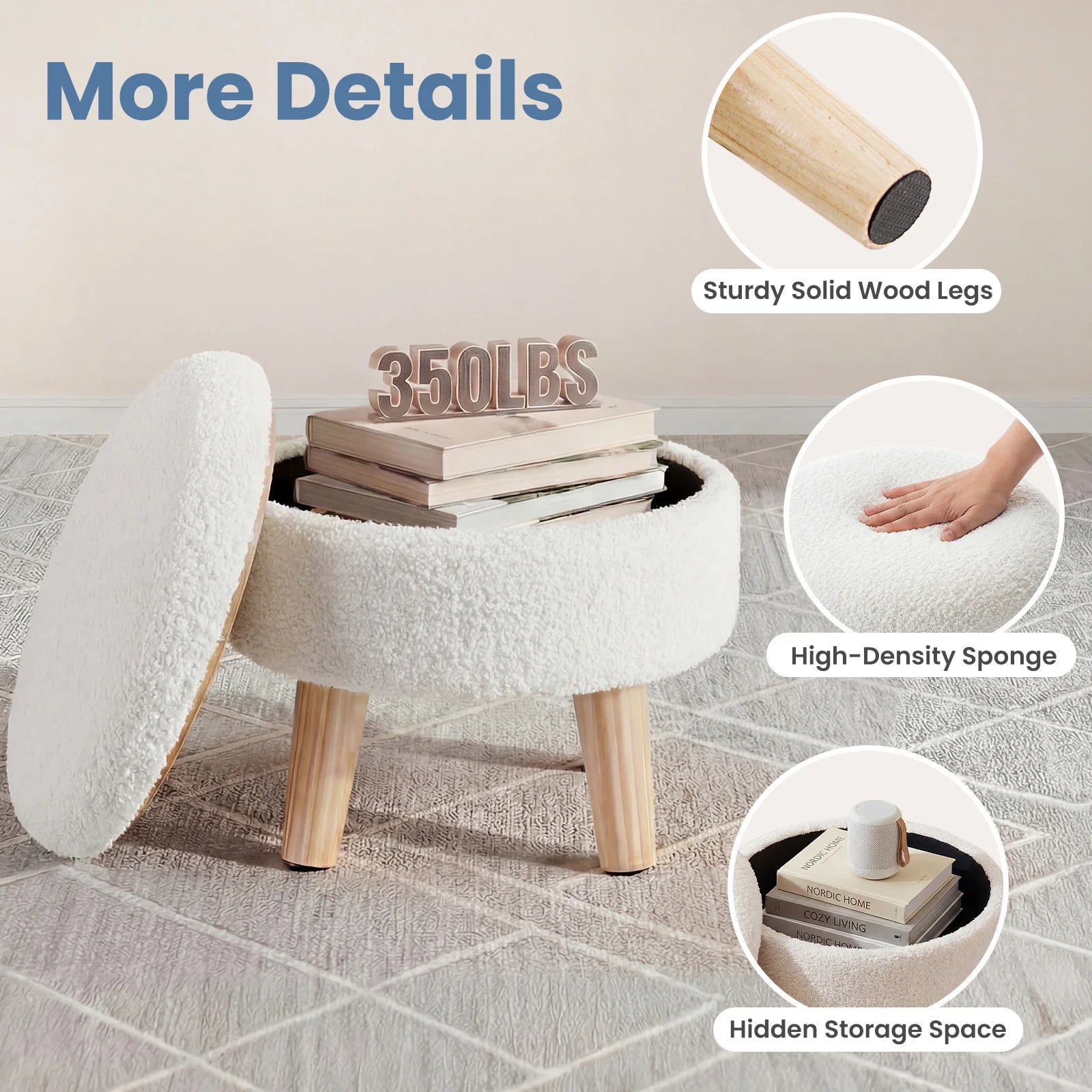 Round Teddy Velvet Storage Ottoman
