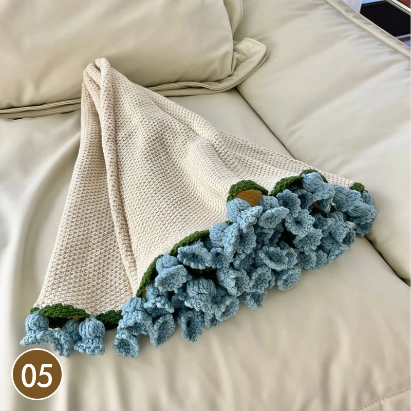 Crocheted Rose Bouquet Blanket Hand Knitted Flower Throw