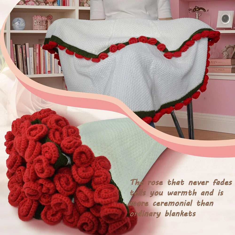 Finished Flower Bouquet Blanket Soft and Lightweight Knitted Throw