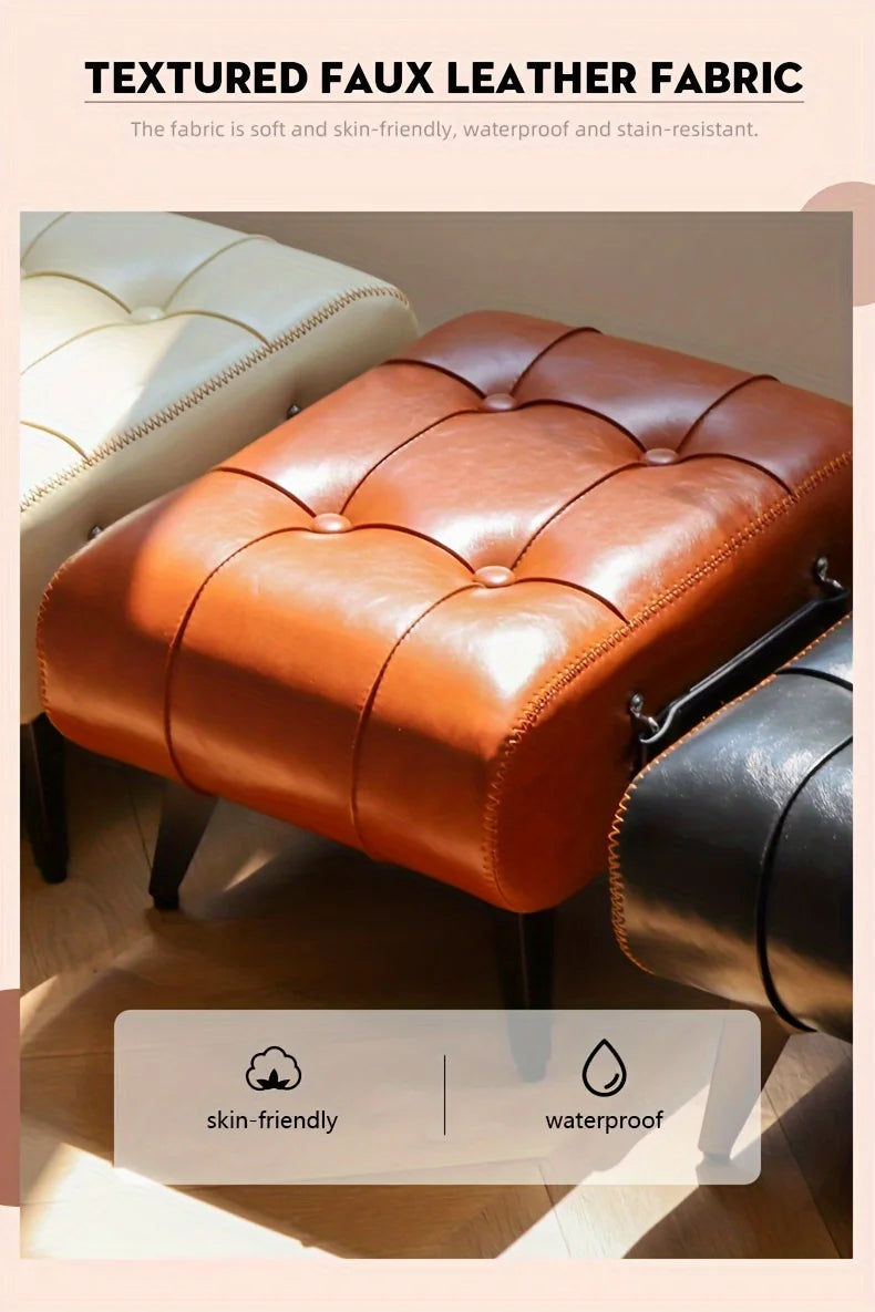 Oil and Wax Leather Low Stool Footrest