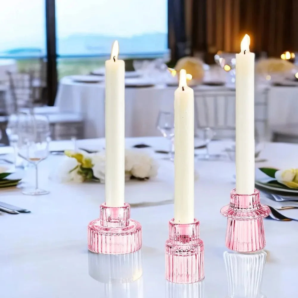 Ribbed Glass Taper Candle Holders