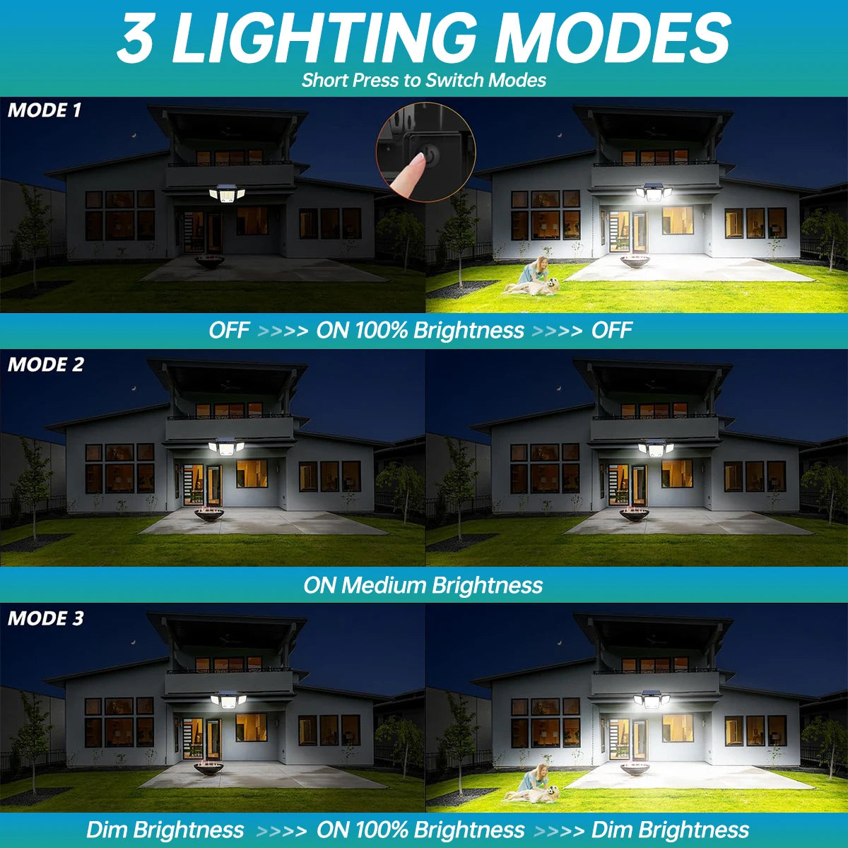 3-Head Adjustable Solar Motion Light