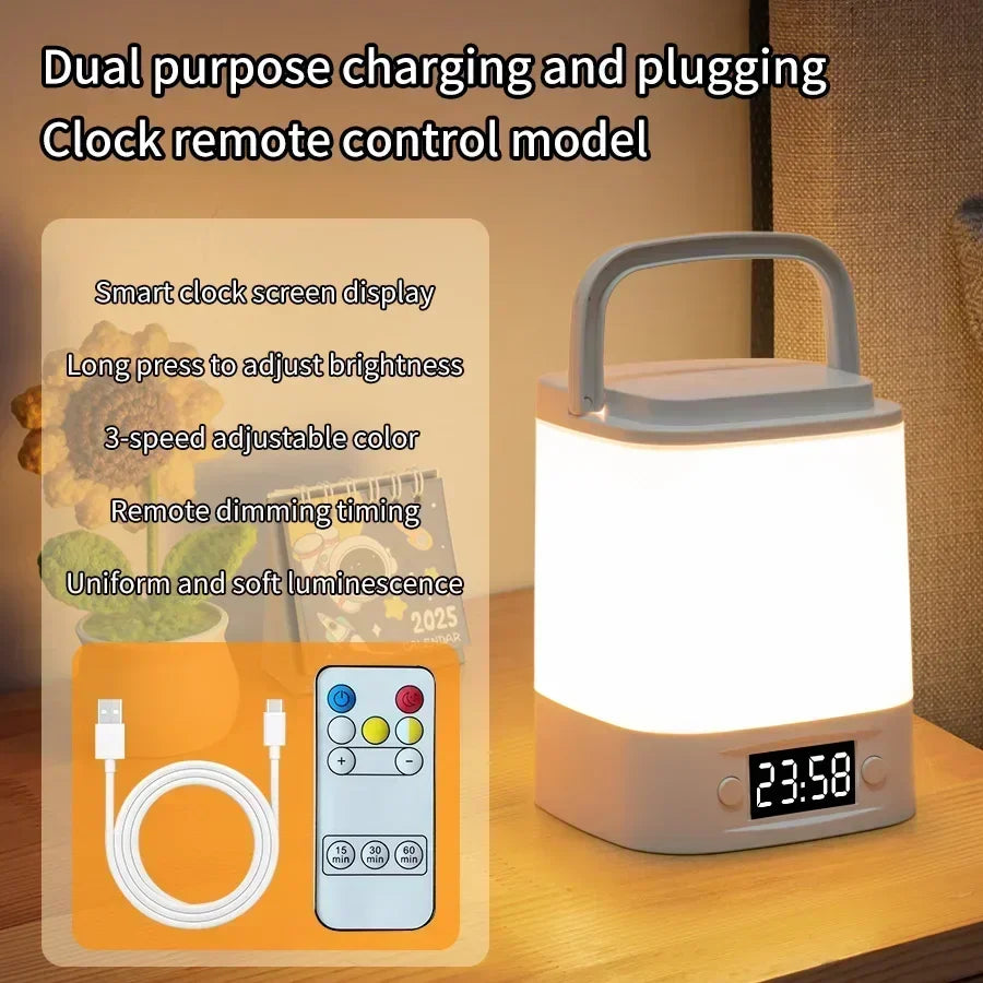 Bedside Night Light Rechargeable Reading Desk Lamp with Clock Time