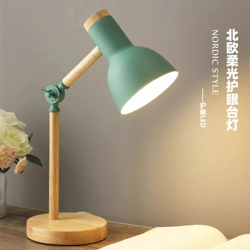 Nordic Wooden Turn Head Table Lamp