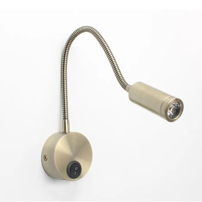 Bronze 3W LED Reading Light Black White Silver Gooseneck Wall Lamp
