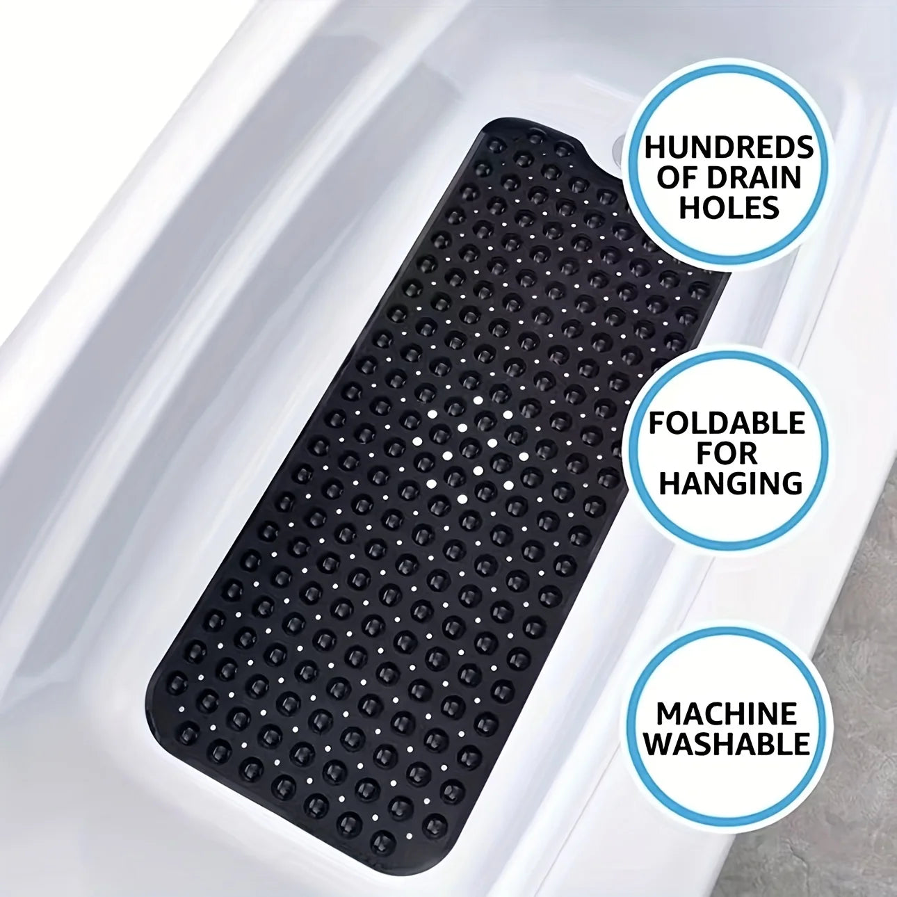 1Pc non-slip shower mat bathtub mat with drain holes and suction cups