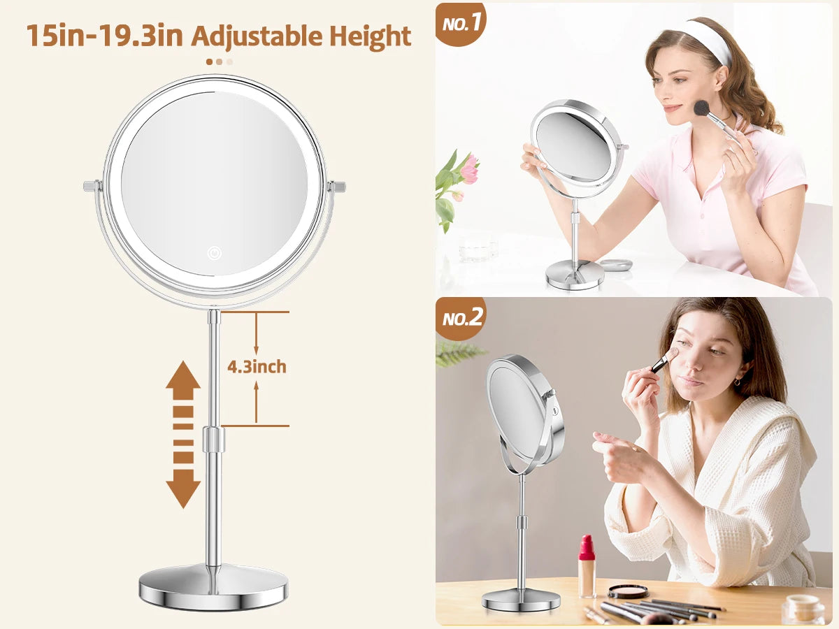 8 Inch 10X Magnifying Makeup Mirror with 3 Color Light