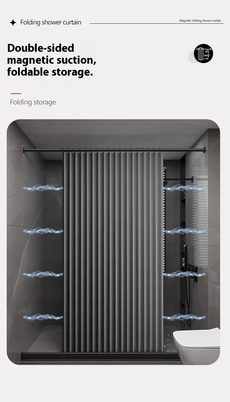 Magnetic Foldable Linen Bath Curtain Waterproof