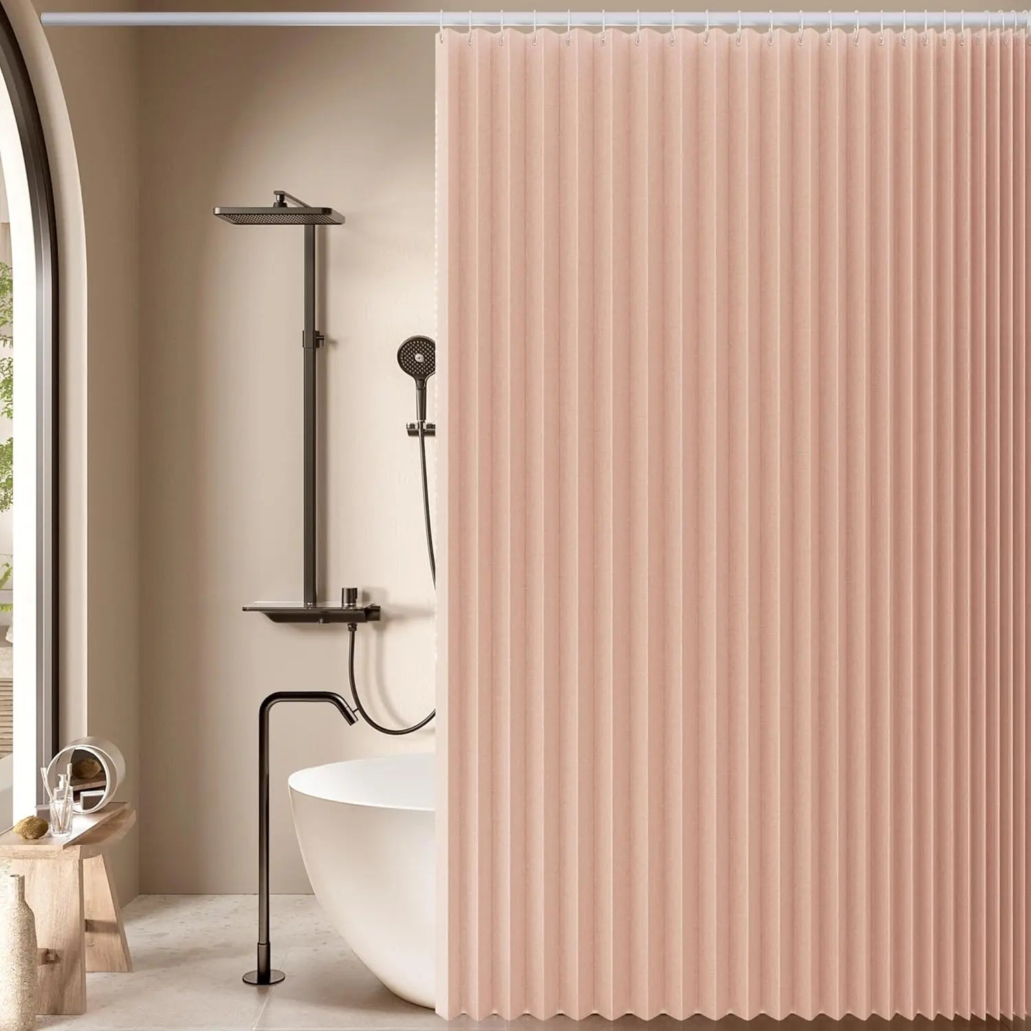 Magnetic Folding Shower Curtain，Waterproof & Space-Saving Design