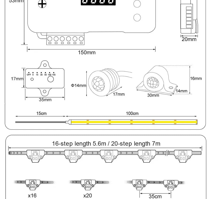 COB LED Strip PIR Motion Sensor Stair Lights Kit Step by Step Control