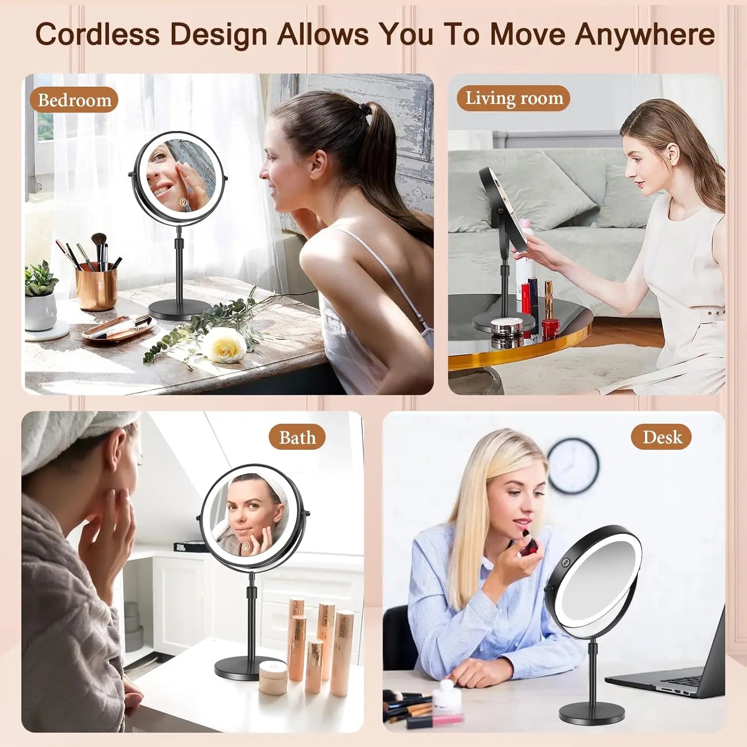 8 Inch 10X Magnifying Makeup Mirror with 3 Color Light