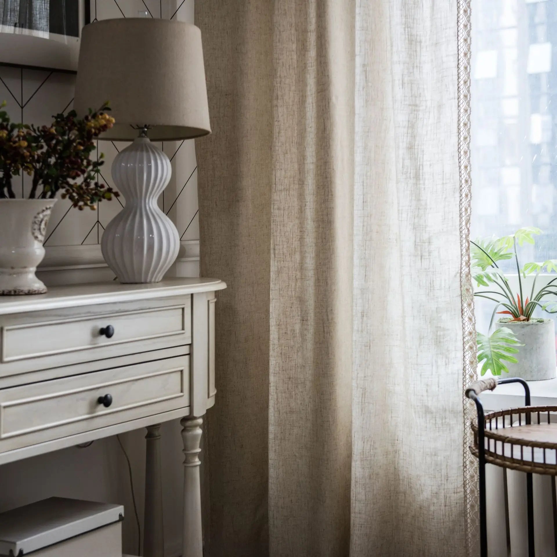 Boho Linen Tassel Curtain Panel