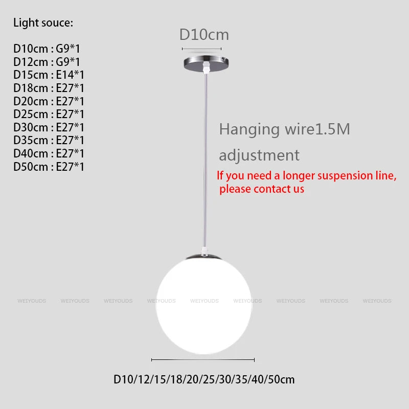 White Glass Ball Pendant Light