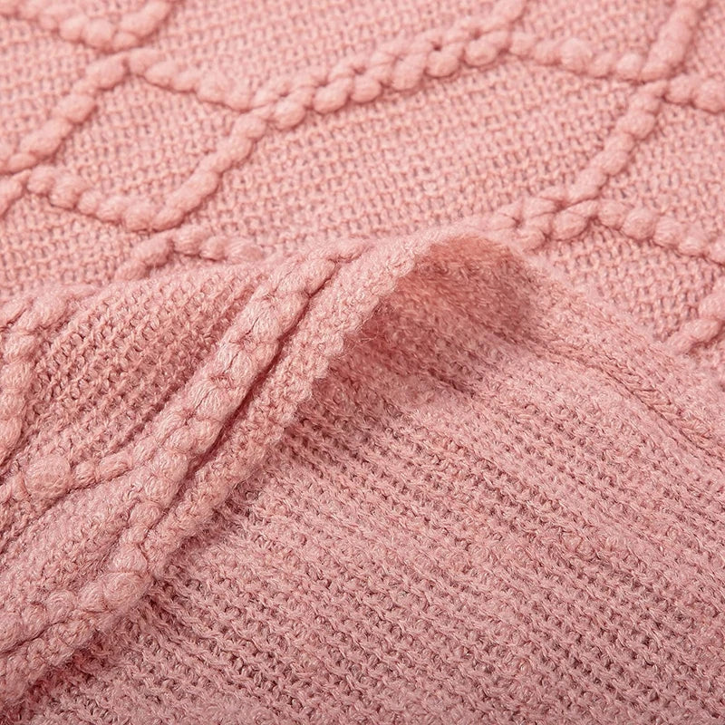 Khaki Gift Knitted Blanket with Tassels Chunky Vintage Luxury