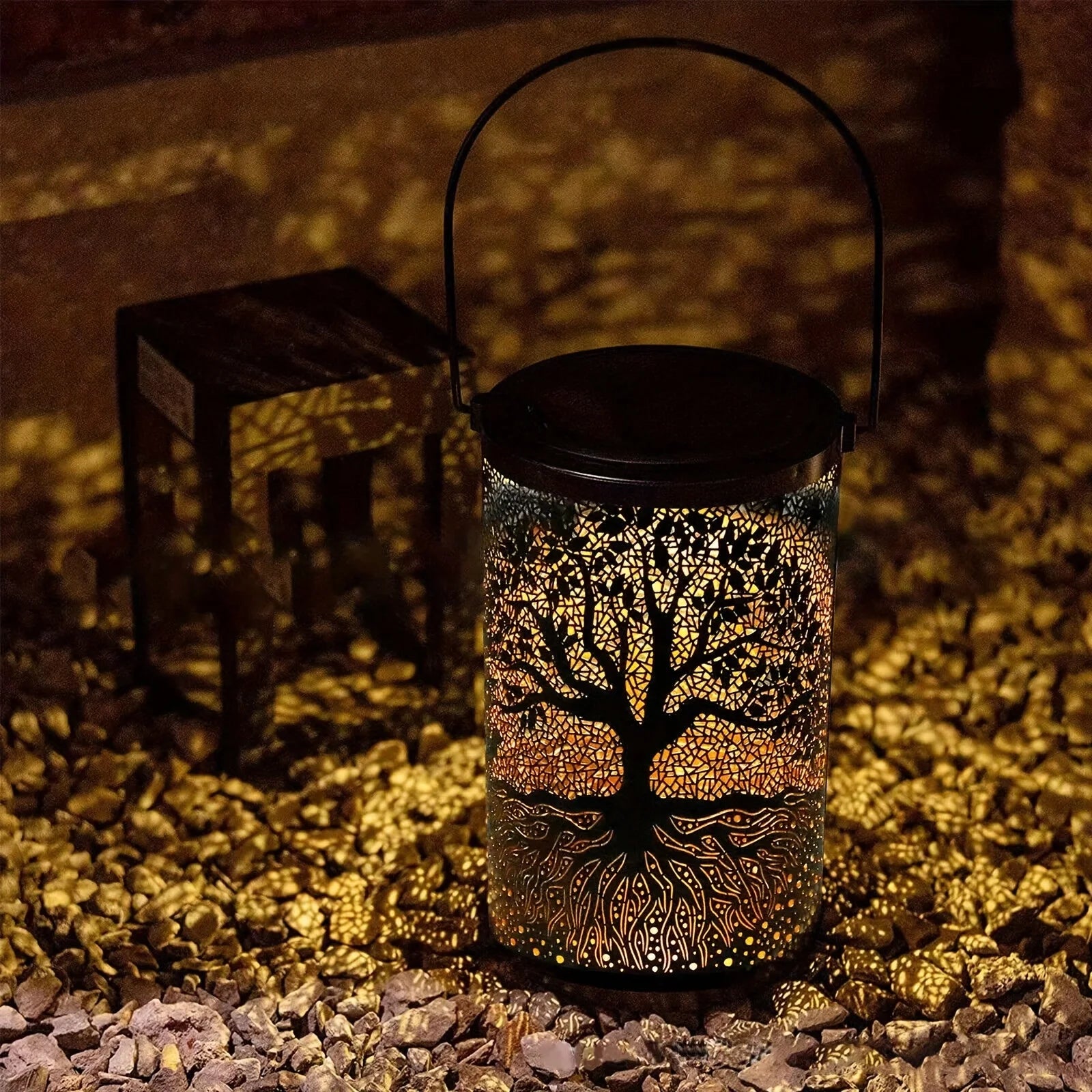 Vintage Metal Solar Hanging Lantern, Waterproof LED