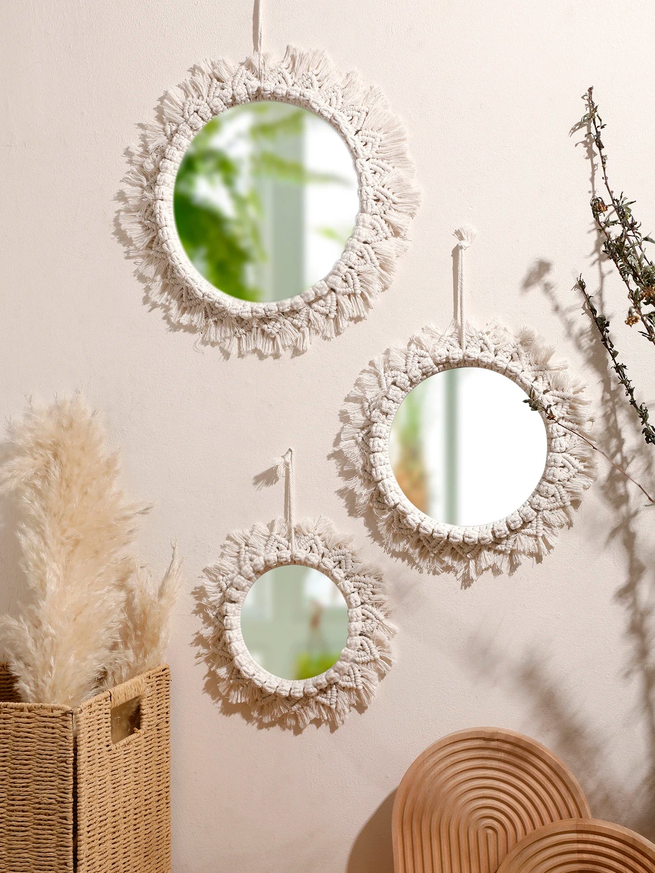 Macrame Mirror Wall Hanging Decorative Mirrors Boho Woven Tassel