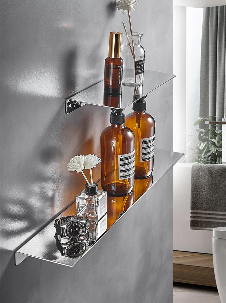 Black/ Chrome Bathroom Shelf Thicken Stainless Steel Corner Shelves Towel Rack Shampoo Holder Kitchen Storage Rack 20/30/40/50cm