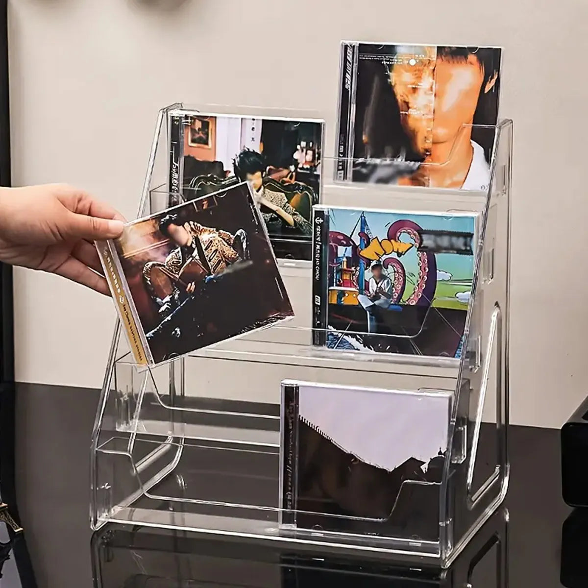 3/5-layer CD rack, album display rack, transparent storage rack for records,  and tapes, multifunctional counter display rack