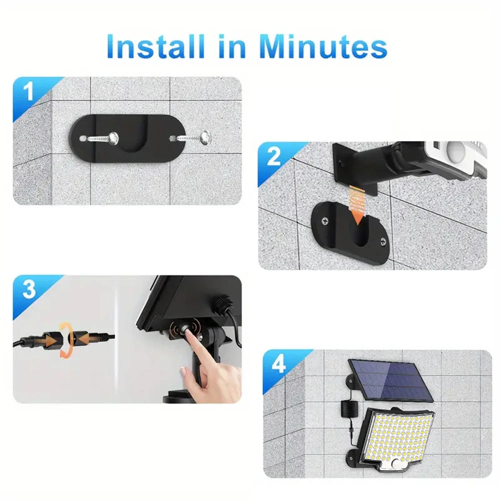 106 LED 3000LM Solar Powered Motion Sensor Flood Lights with Remote