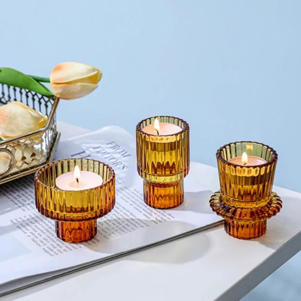 Ribbed Glass Taper Candle Holders
