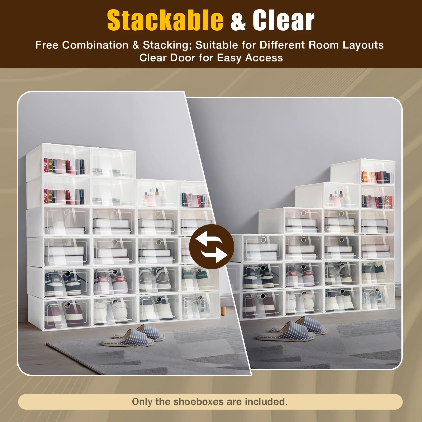 20PCS/24PCS Foldable Flip Shoe Boxes Set Shoe Rack Stackable Storage Container Plastic Clear Shoe Case Home Organizer 33*23*14cm