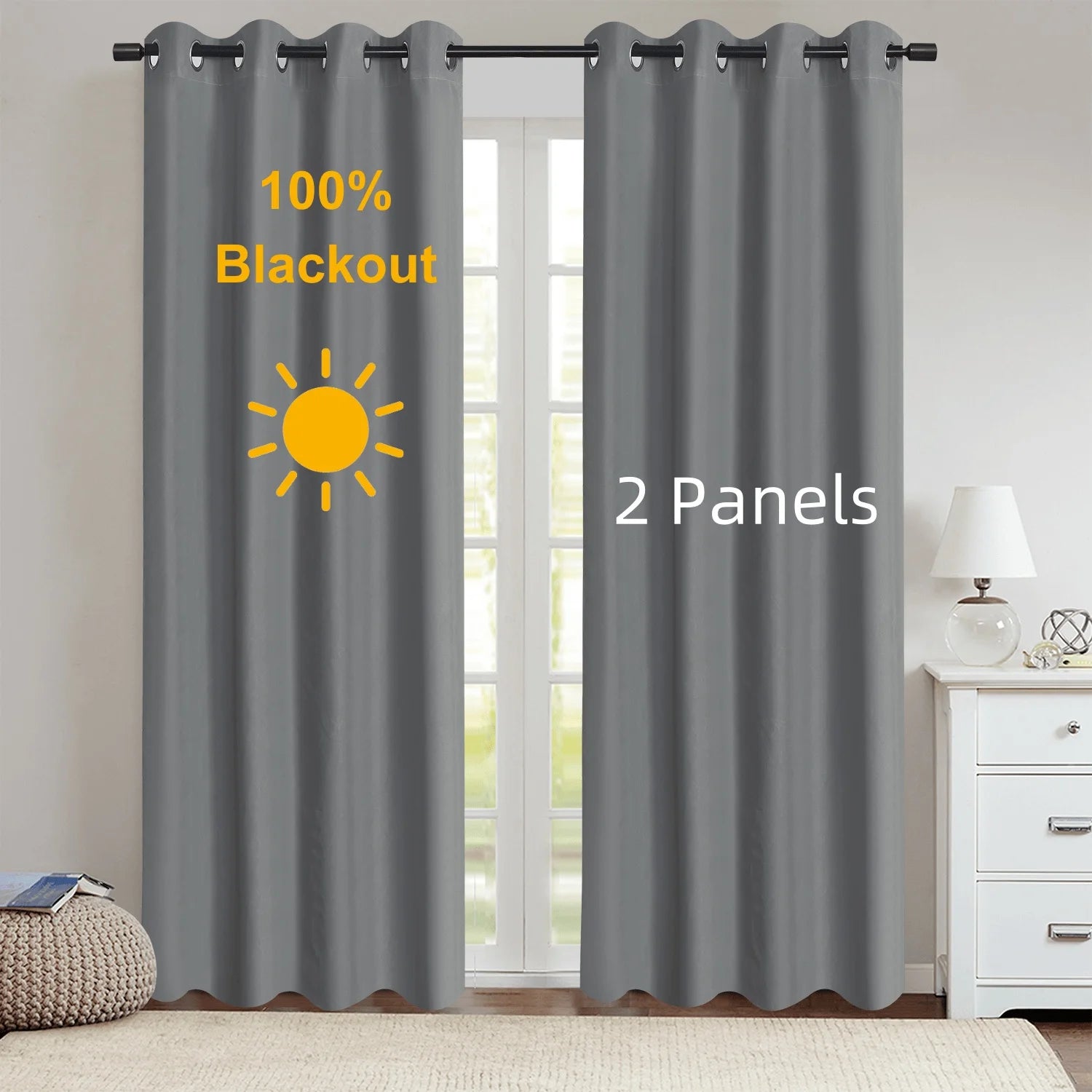 2pcs Modern 100% Blackout Curtain with Coated Lining, Curains
