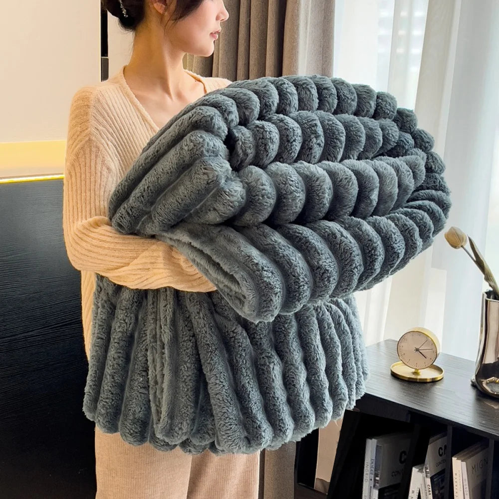 Striped Fluffy Throw Blanket
