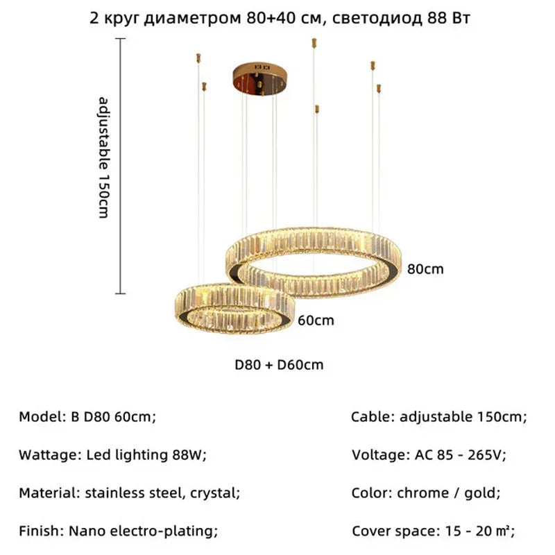 Modern Gold Luxury Crystal LED indoor Chandelier Bedroom Living Room