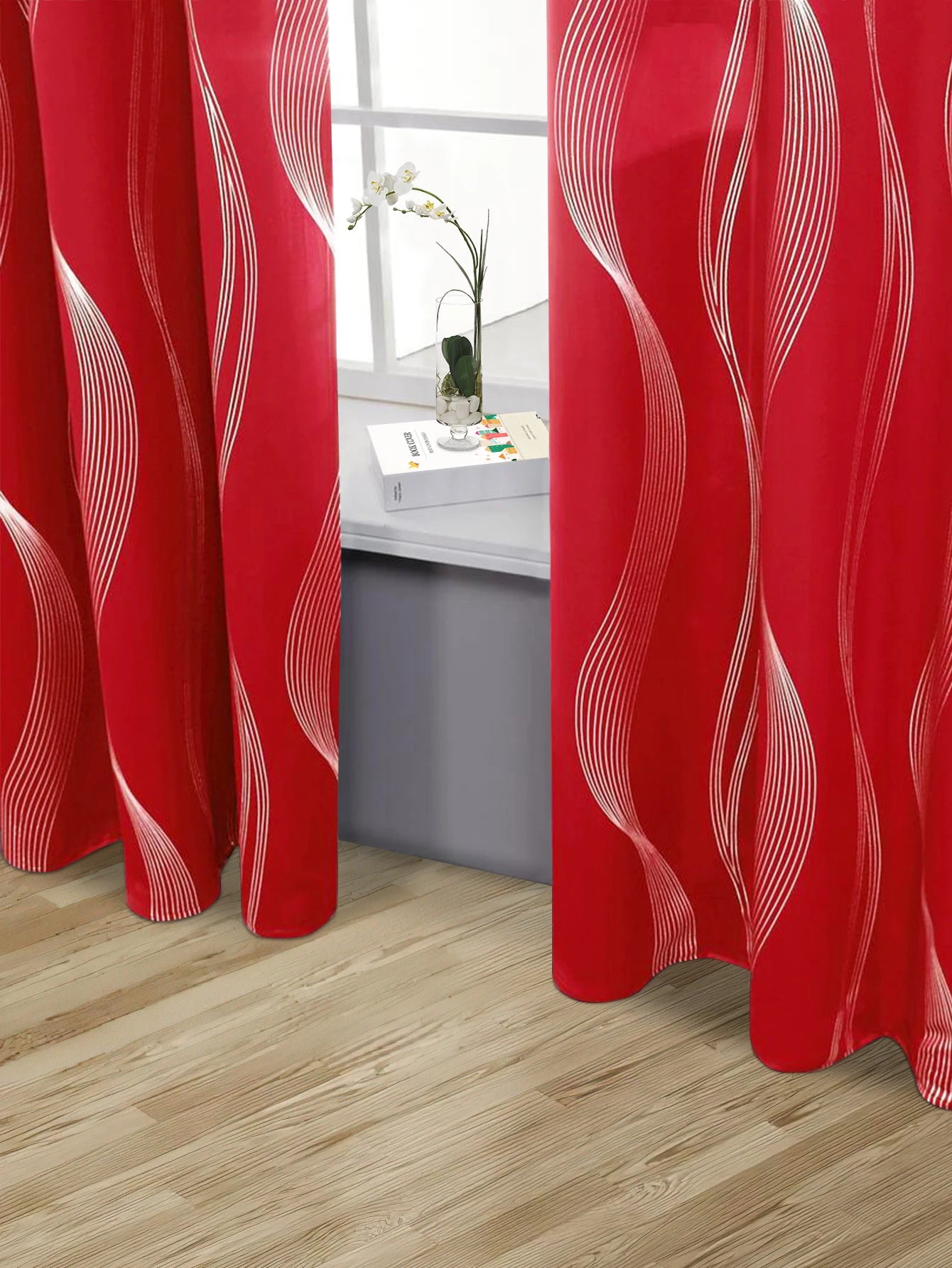1pc High Precision Silver Embossed Wave Pattern Blackout Curtains