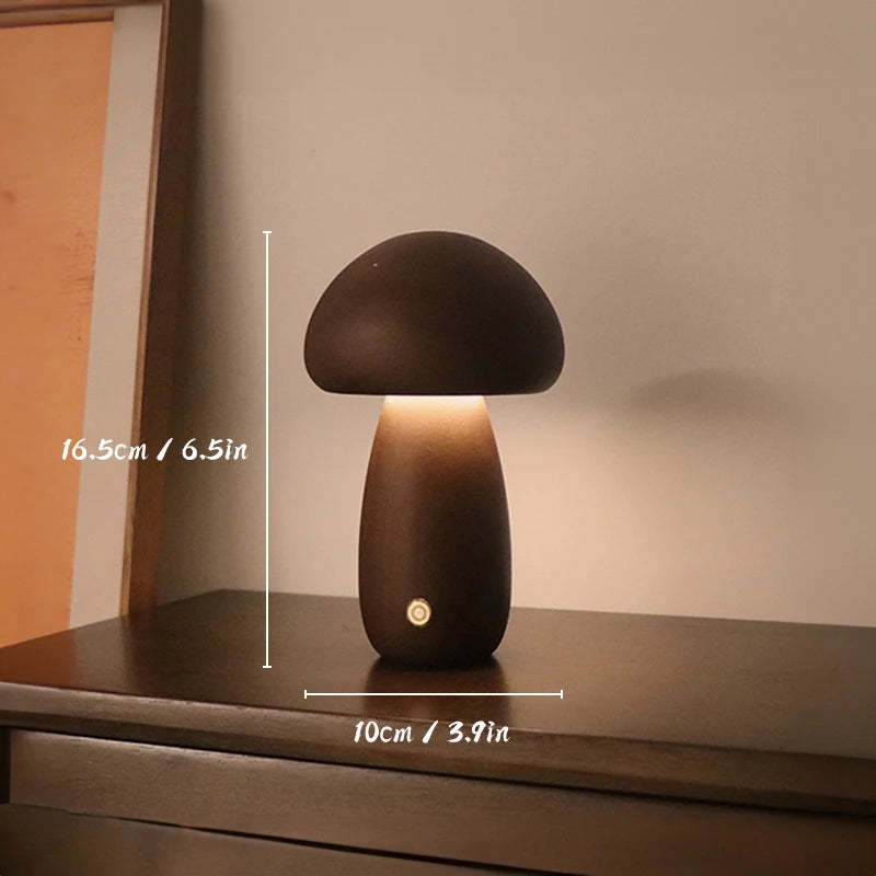 Wooden Mushroom Touch Night Light