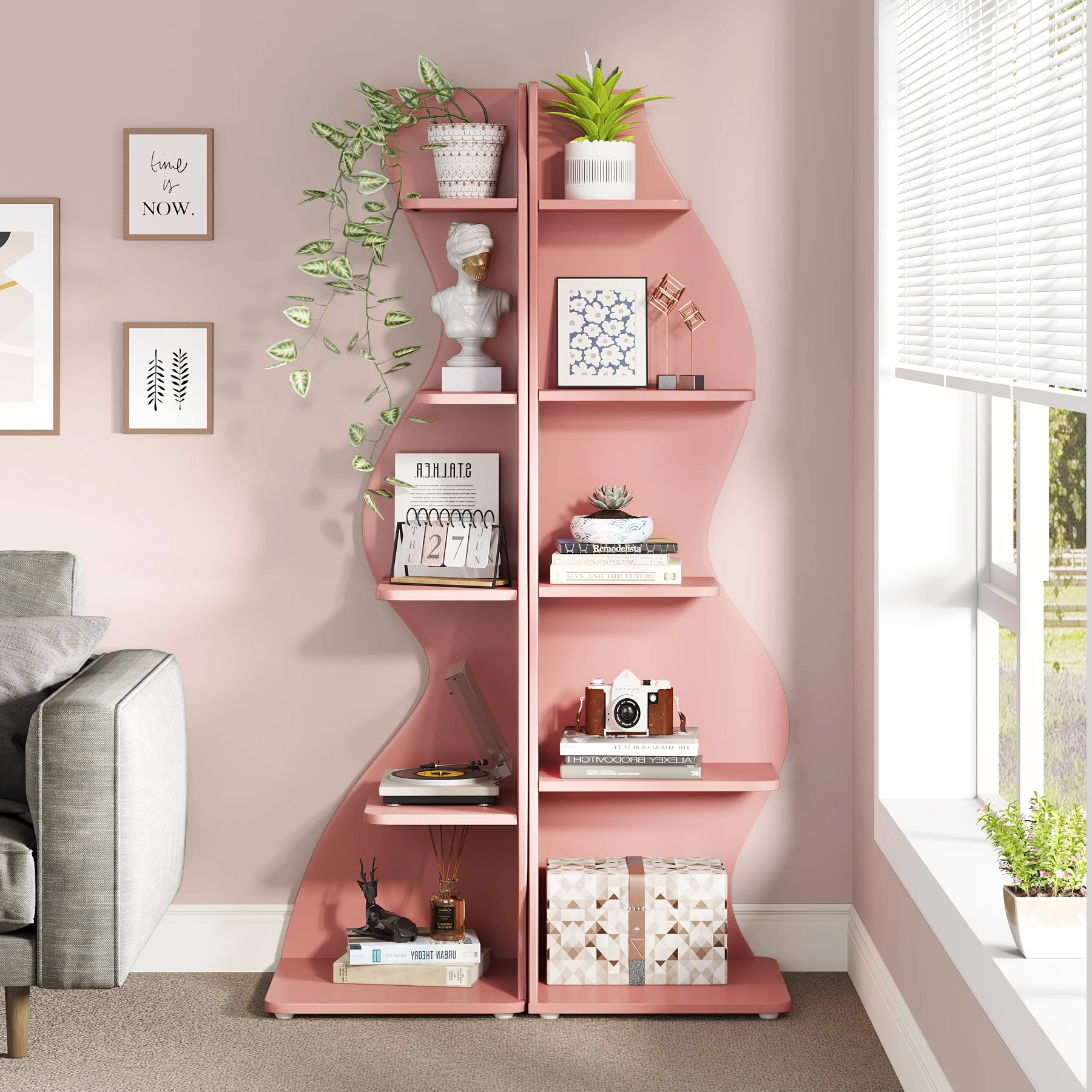 Five Tier Wavy Corner Bookshelf