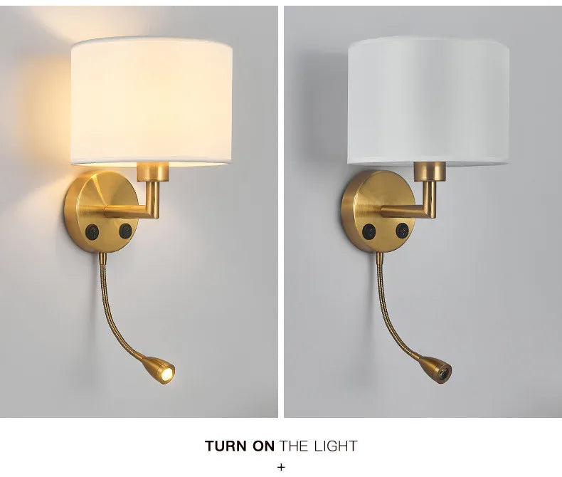 Fabric Shade Wall Lamp With Reading Light