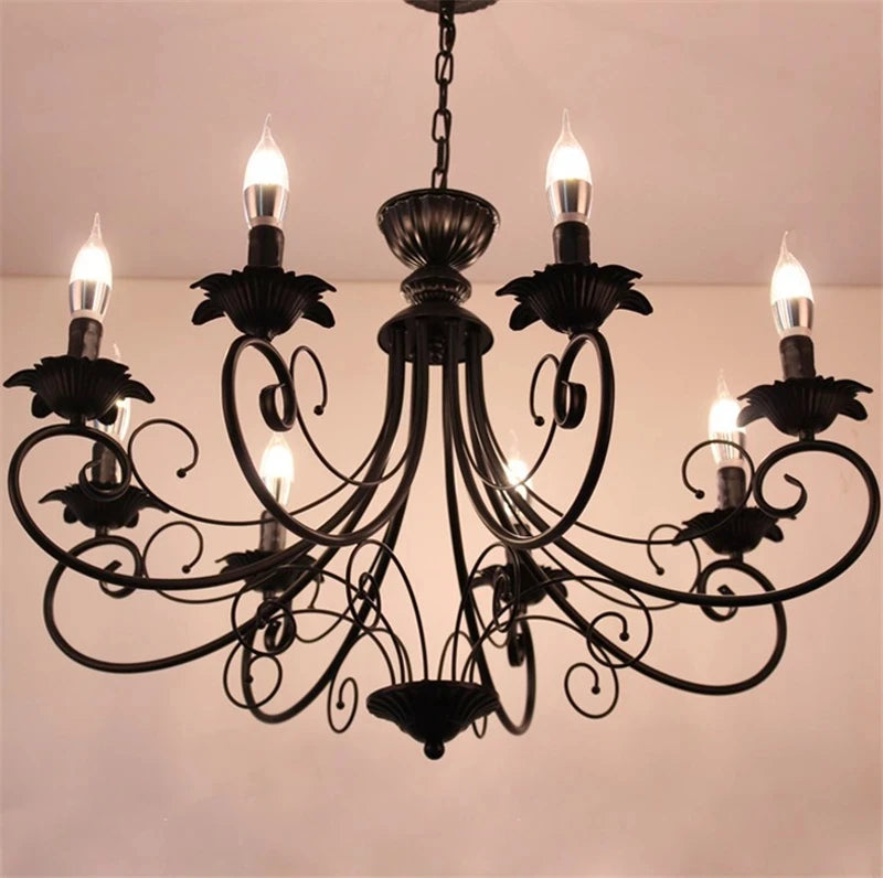 Classic Europe Wrought Iron Chandeliers E14 Candle Light Vintage Black