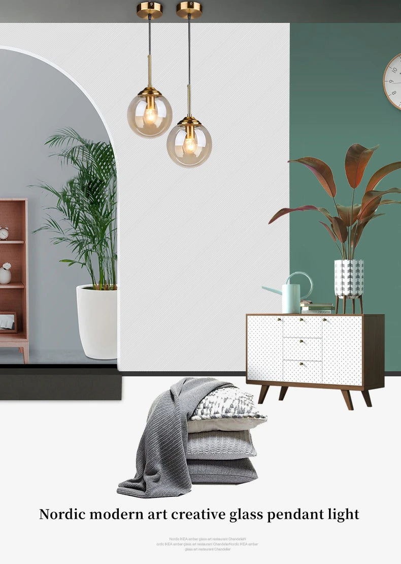 Modern Luxury Metal Chandelier Nordic Creative LED Glass Pendant Lamp