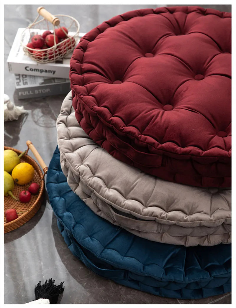 60x60cm Nordic Plain Velvet Tatami Round Cushion Pillow Thickened Winter Sofa Back Cushion Floor Meditation Cushion Futon Round