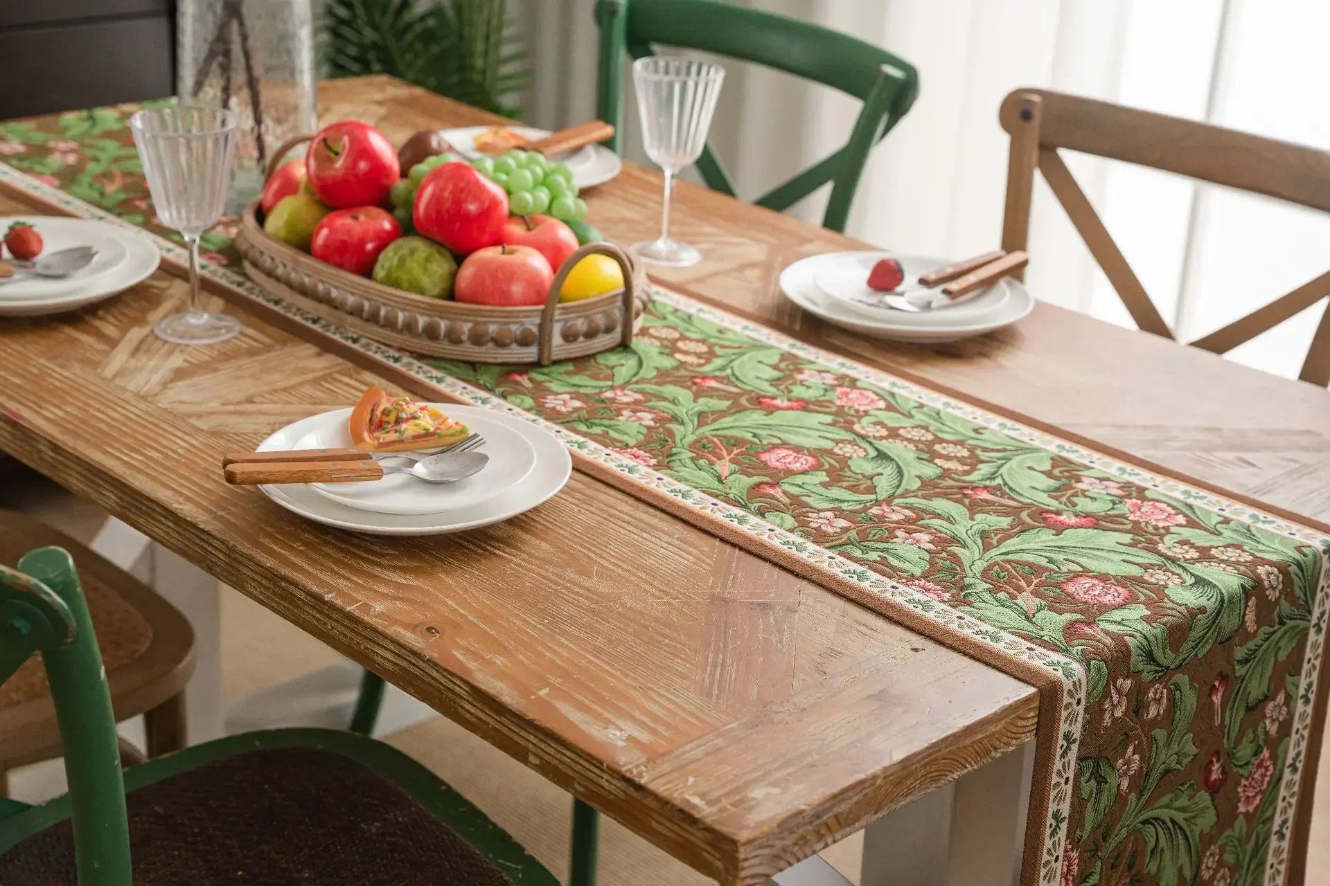 Plant Flower Table Runner with Tassels Jacquard Living Room Cabinet
