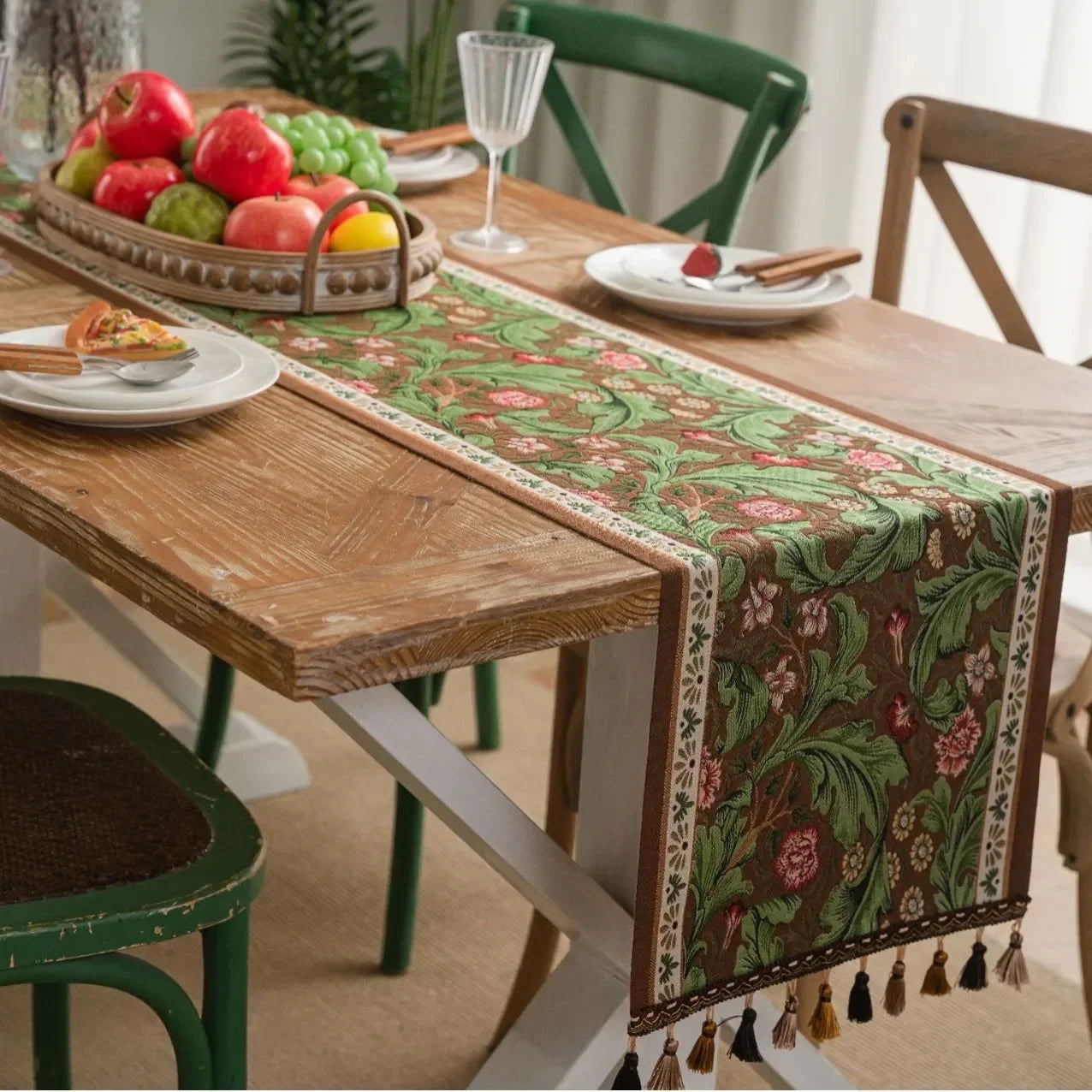 Plant Flower Table Runner with Tassels Jacquard Living Room Cabinet
