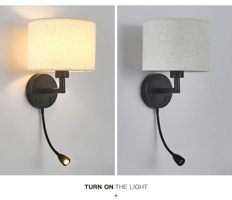 Fabric Shade Wall Lamp With Reading Light