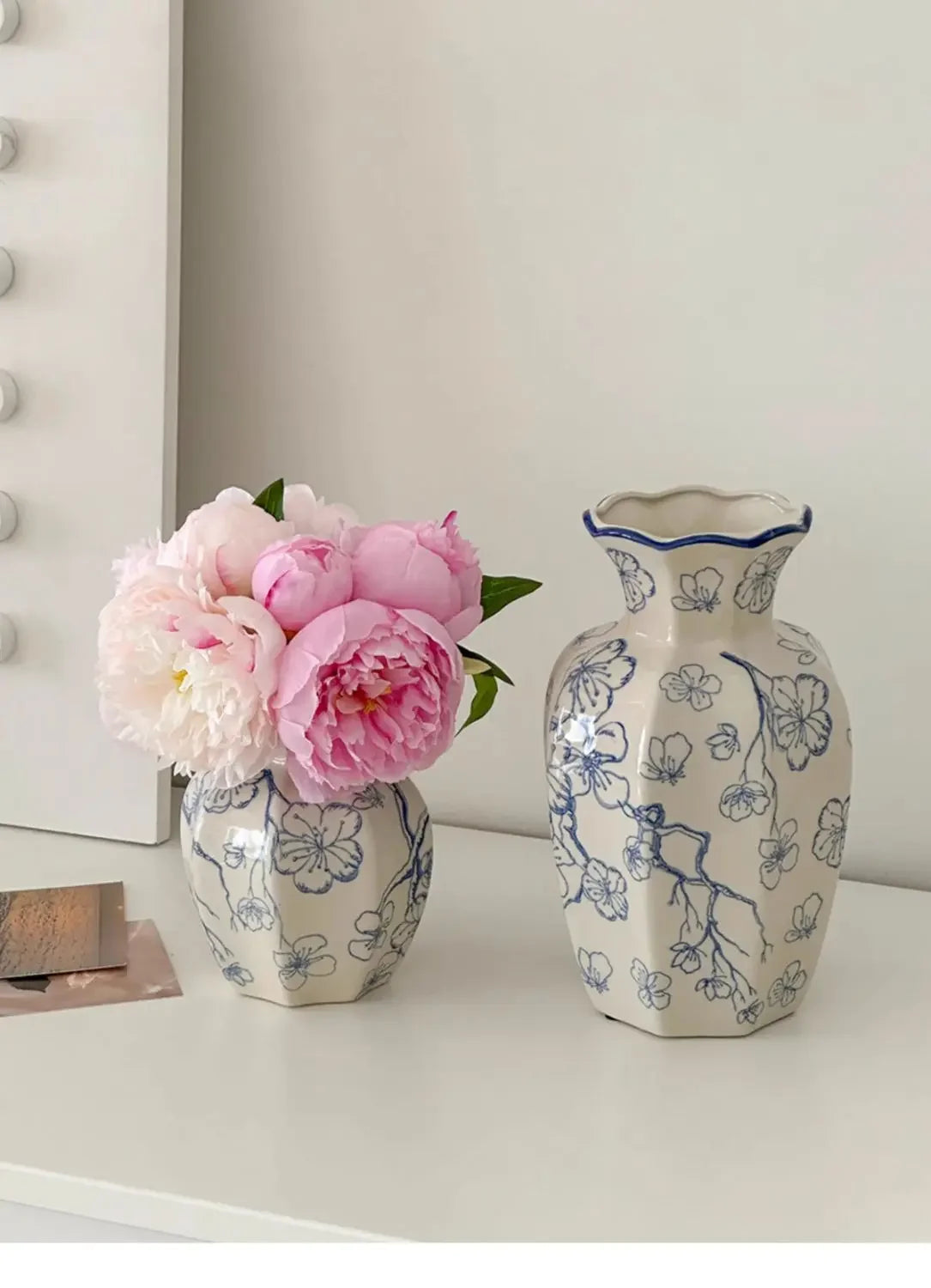 Vintage Hand Painted Blue and White Porcelain Vase