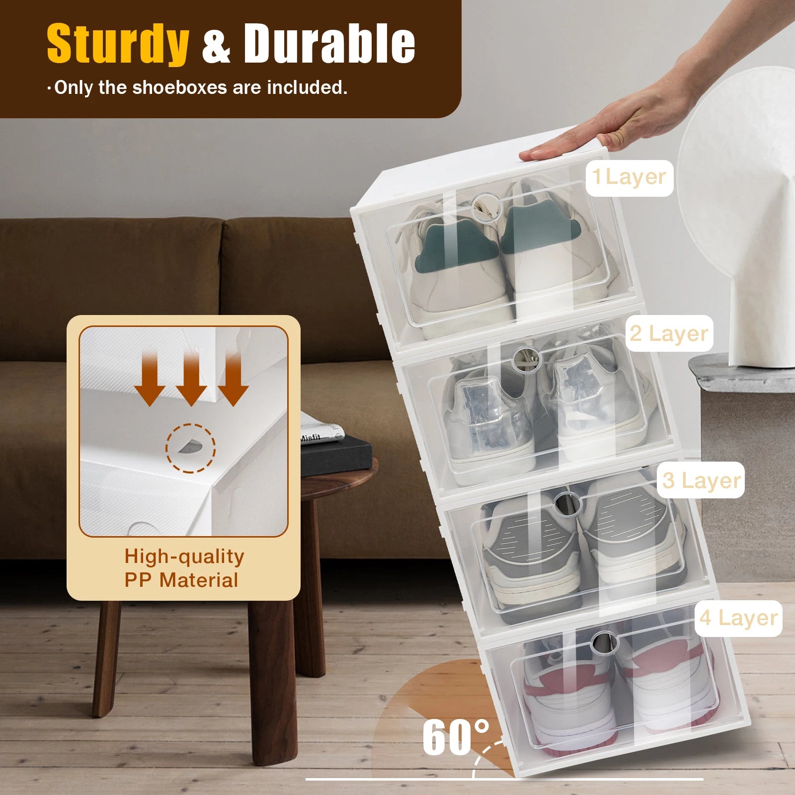 20PCS/24PCS Foldable Flip Shoe Boxes Set Shoe Rack Stackable Storage Container Plastic Clear Shoe Case Home Organizer 33*23*14cm