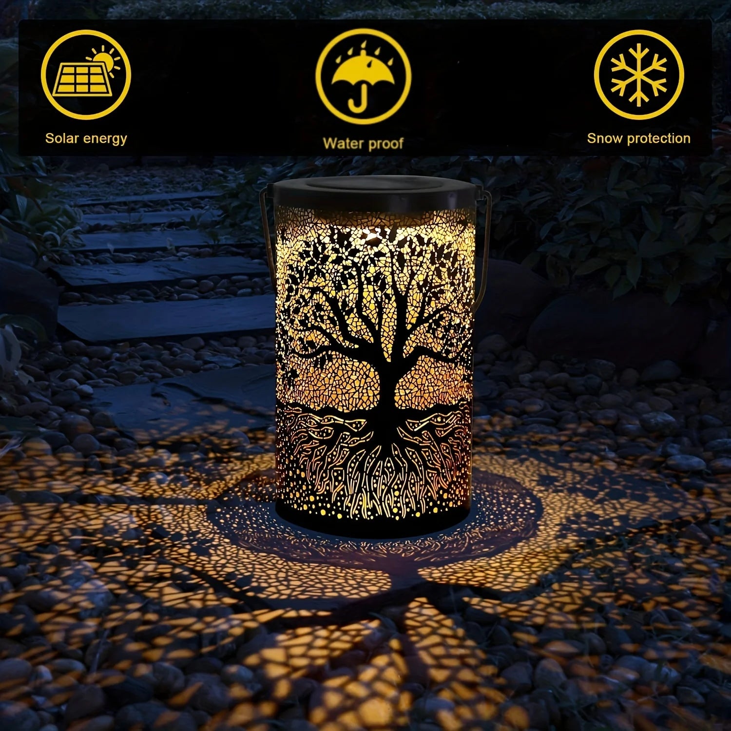 Vintage Metal Solar Hanging Lantern, Waterproof LED
