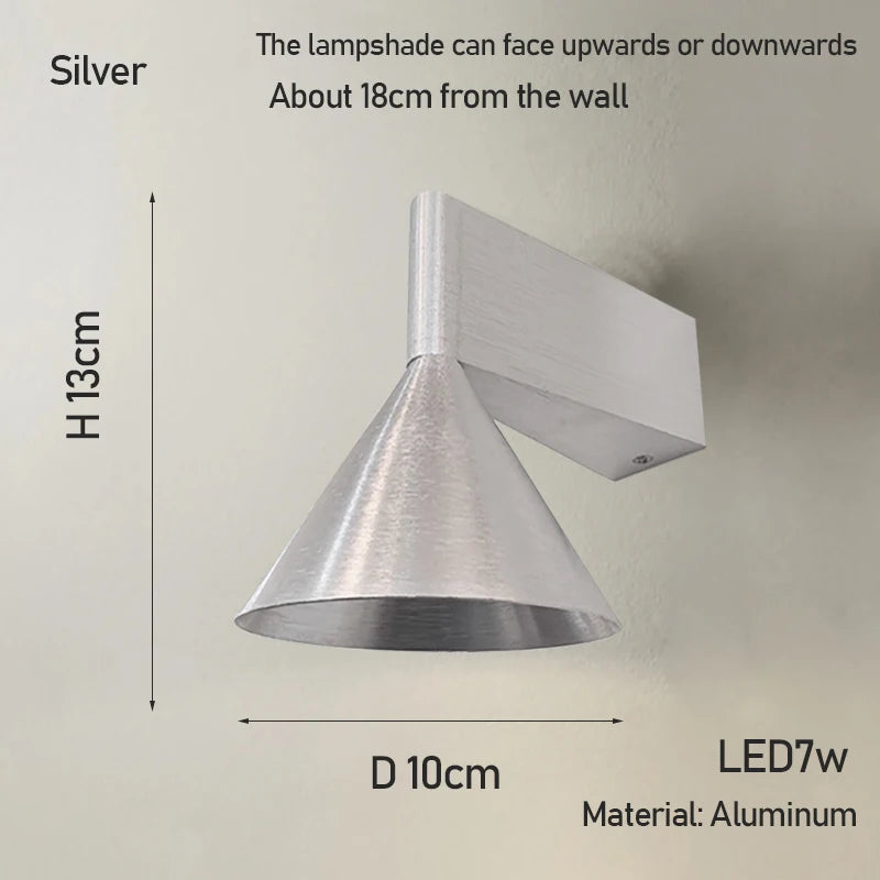 Minimalist Aluminum Cone Bedside Wall Lamp